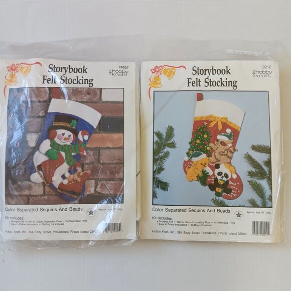 Lot of 2 Hobby Kraft Storybook Felt Stocking Kits 18" Diagonal Length - Picture 1 of 12